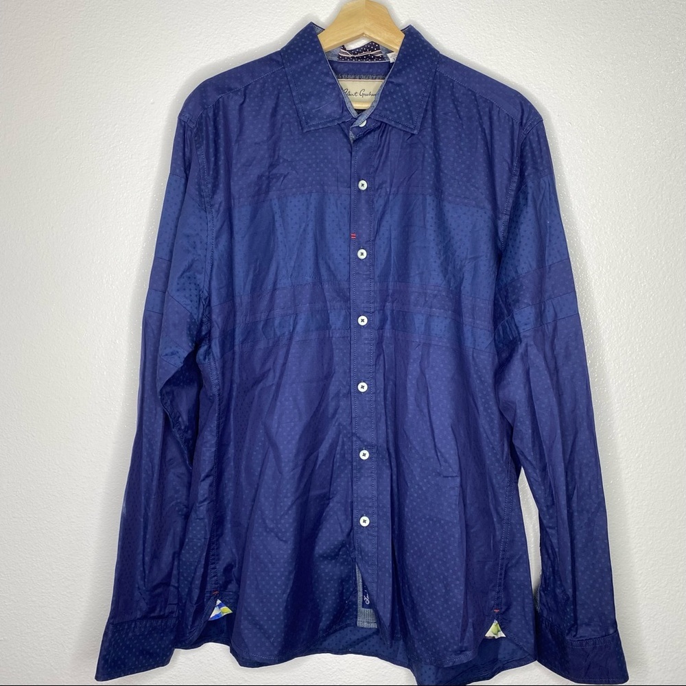 Robert Graham Blue Polka Dot Button Down Tailored Fit Dress Shirt Men's XL
